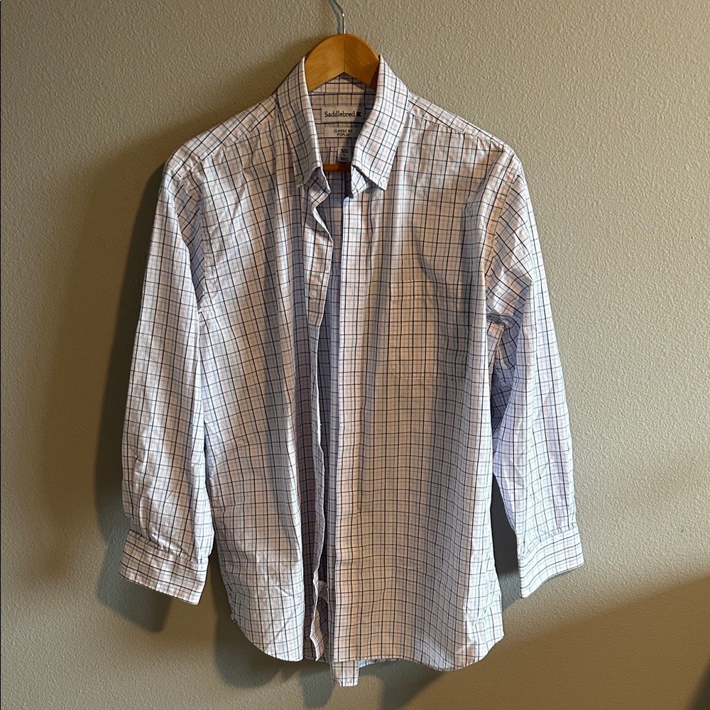Saddlebred White and Blue Plaid Button Down Shirt